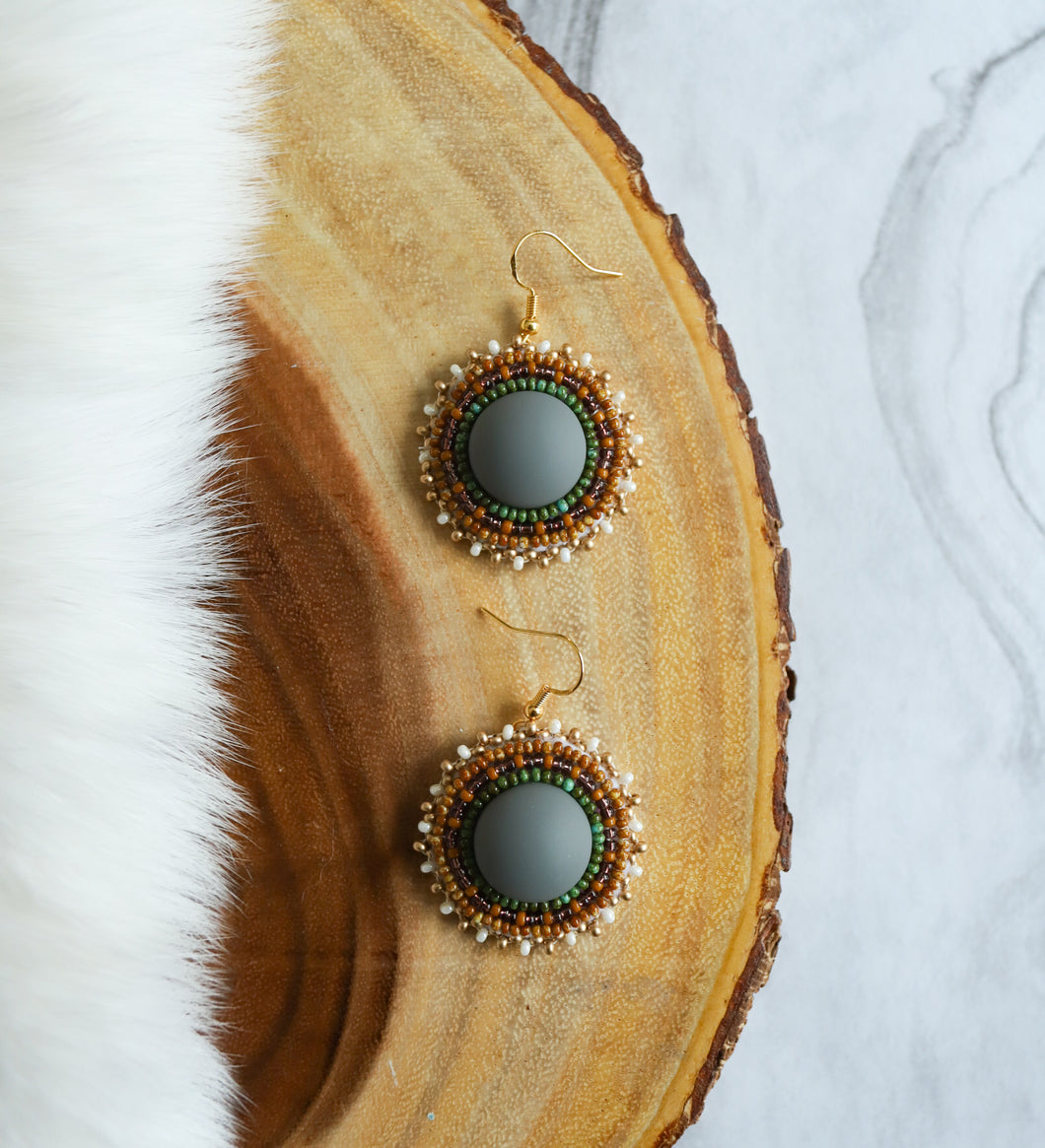 Matte Grey/Green Beaded Earring