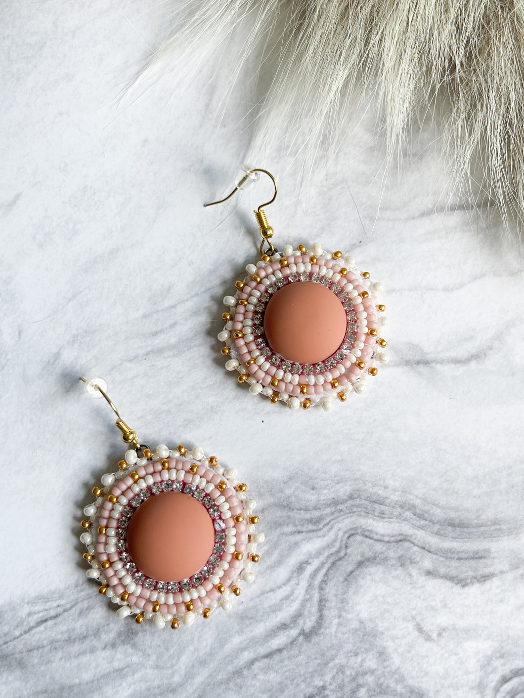 Peach Pink Beaded Earrings