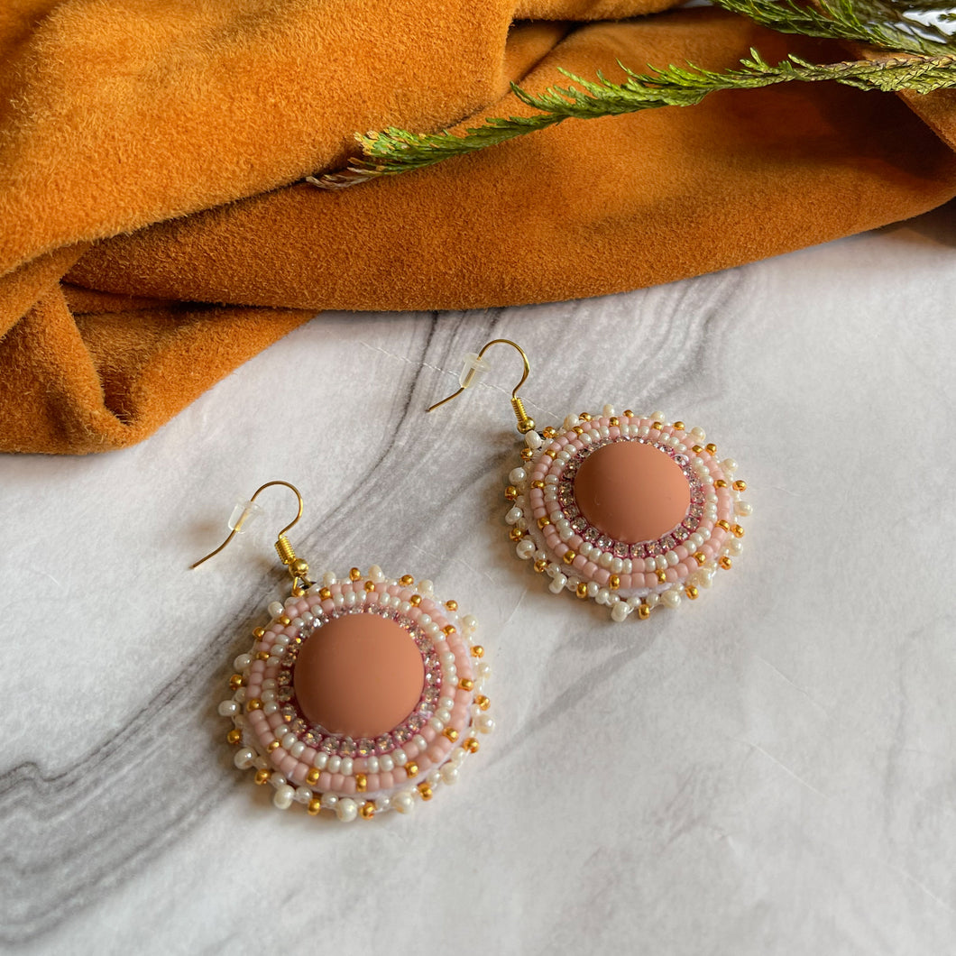 Peach Pink Beaded Earrings