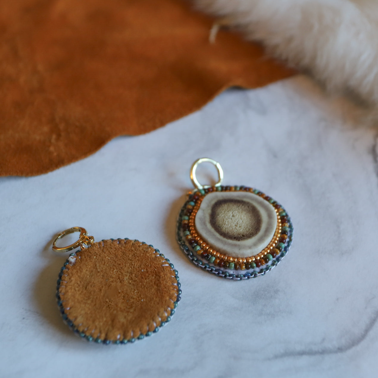 093- Elk Antler Button Earrings with Glass deals Bead Fringe