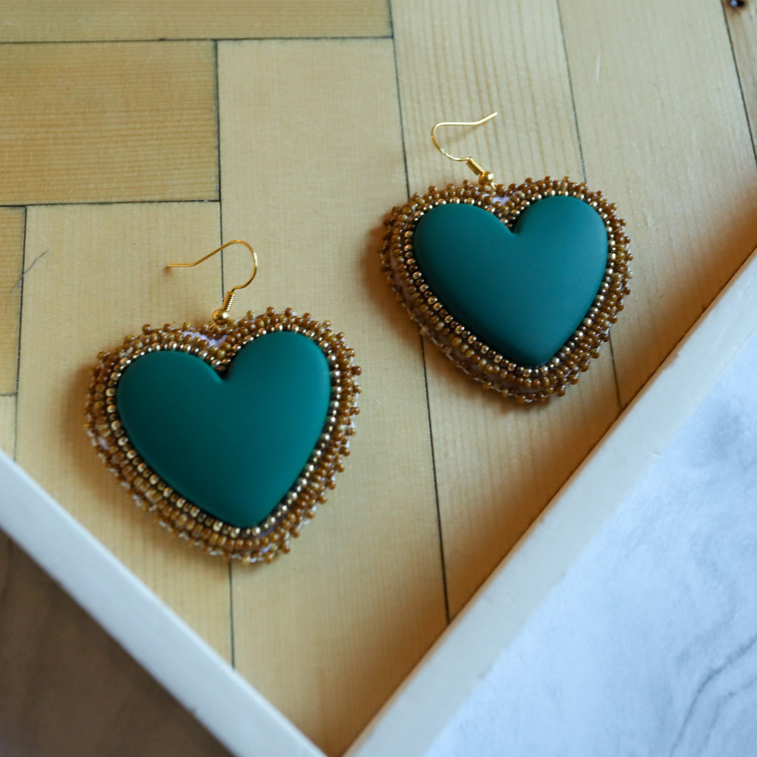 Green Beaded Hearts