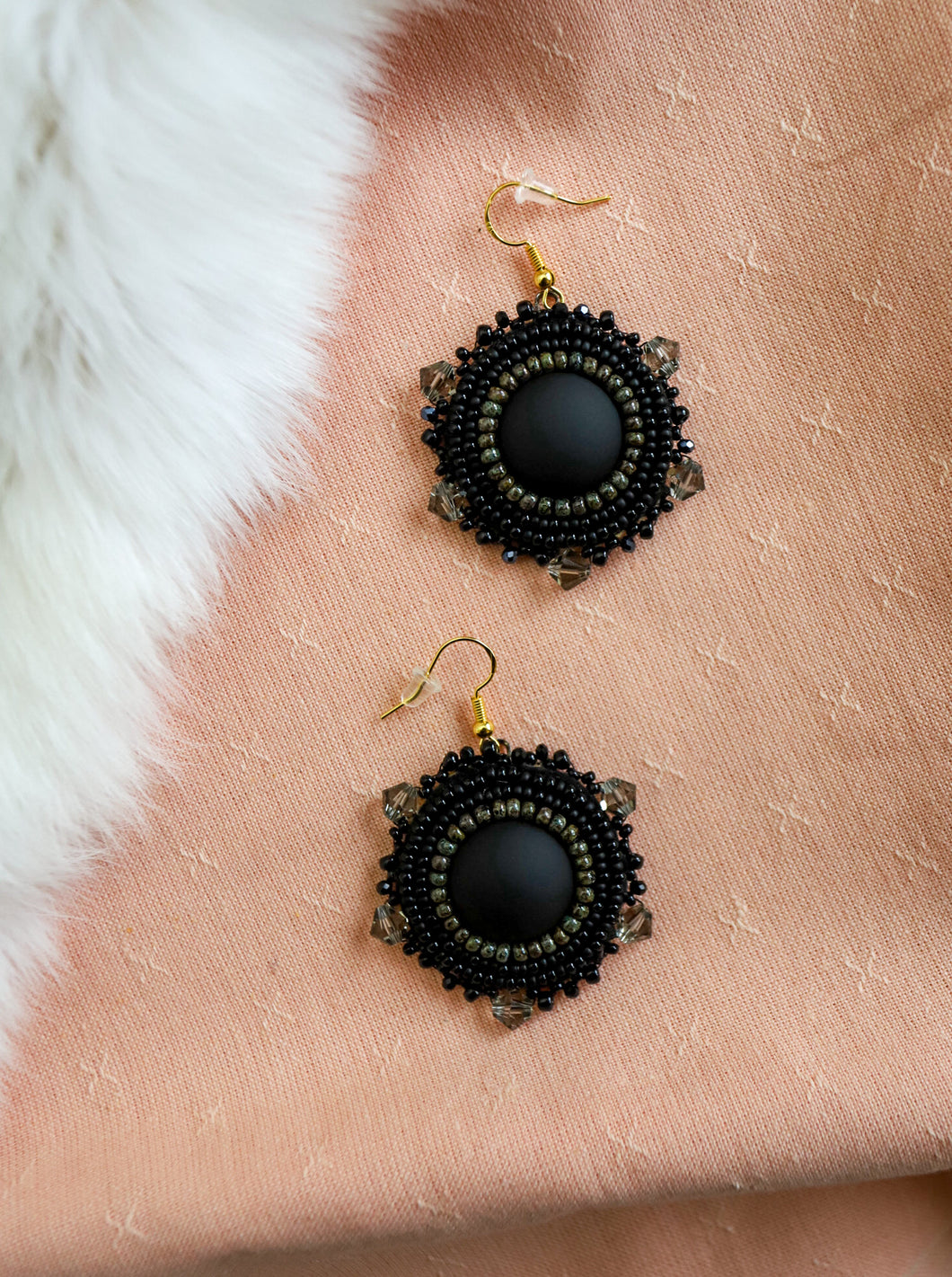 Matte Black Beaded Earrings