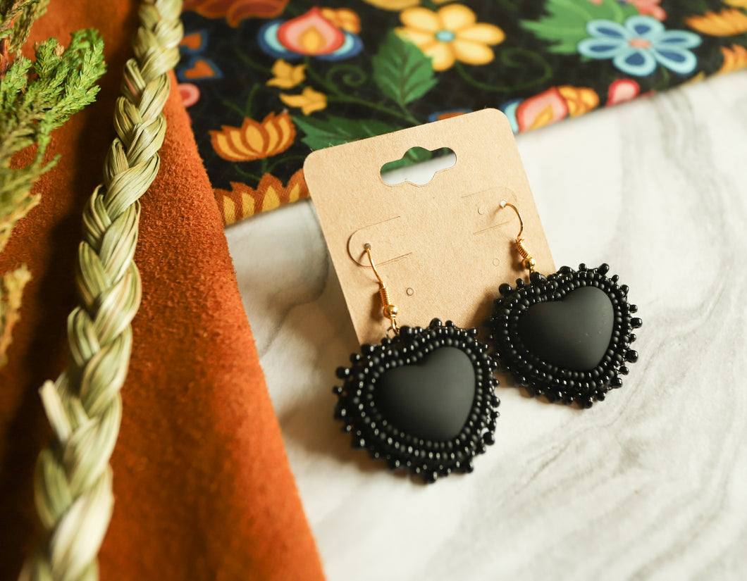 Matte Black Beaded Earrings