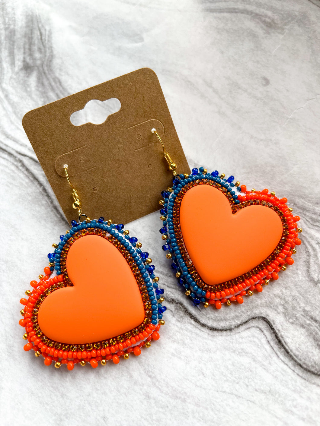 Orange/Blue Beaded Hearts