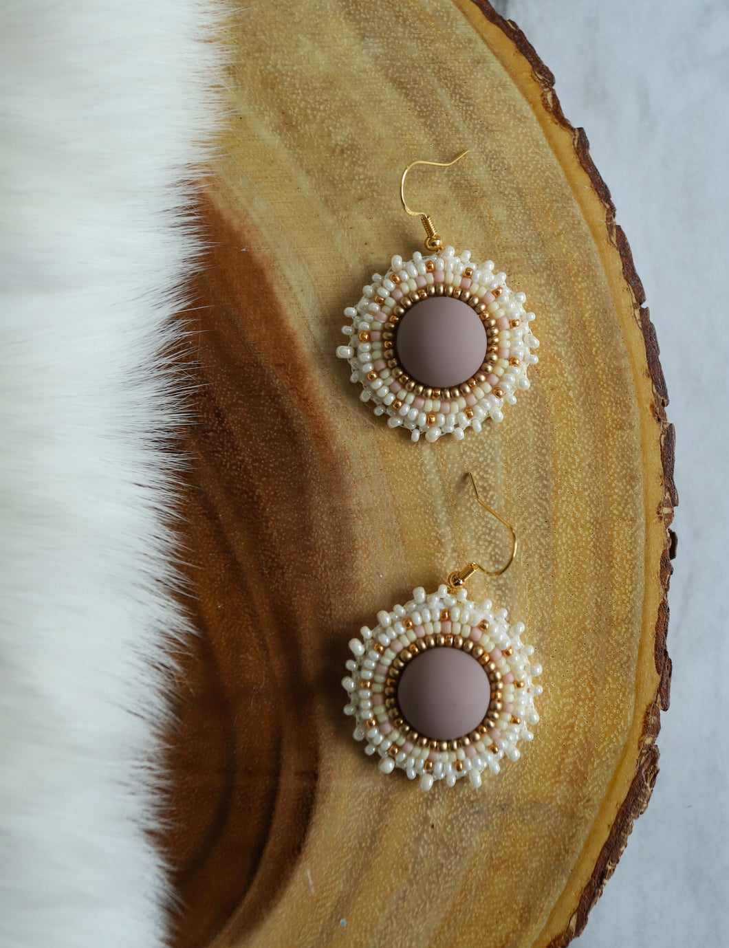 Matte, White Beaded Cabochon