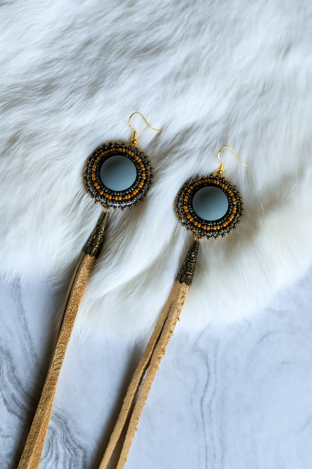 Blue Grey Deer Fringe Earrings