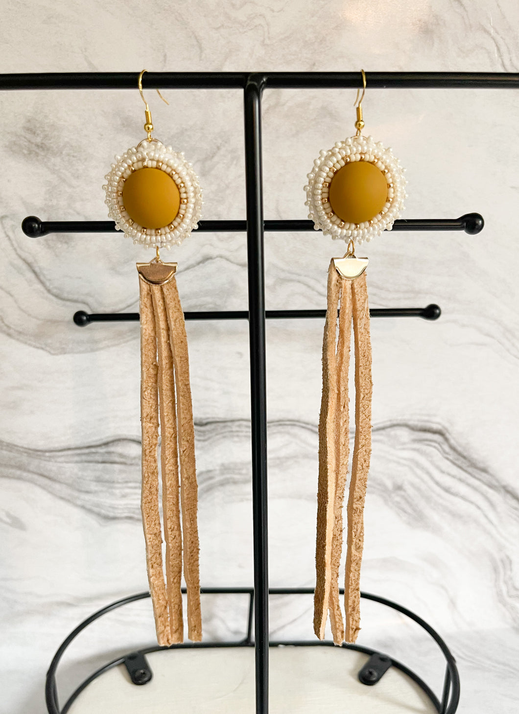 Beaded Earring, Deer Hide Fringe