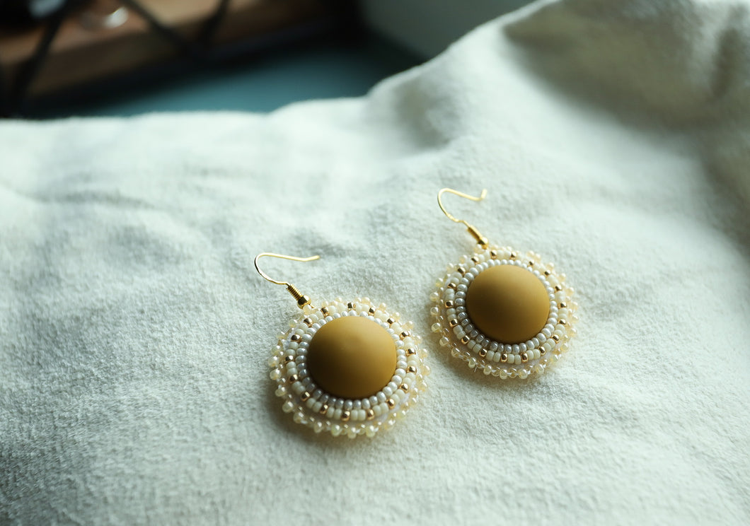 Matte Yellow Beaded Earrings