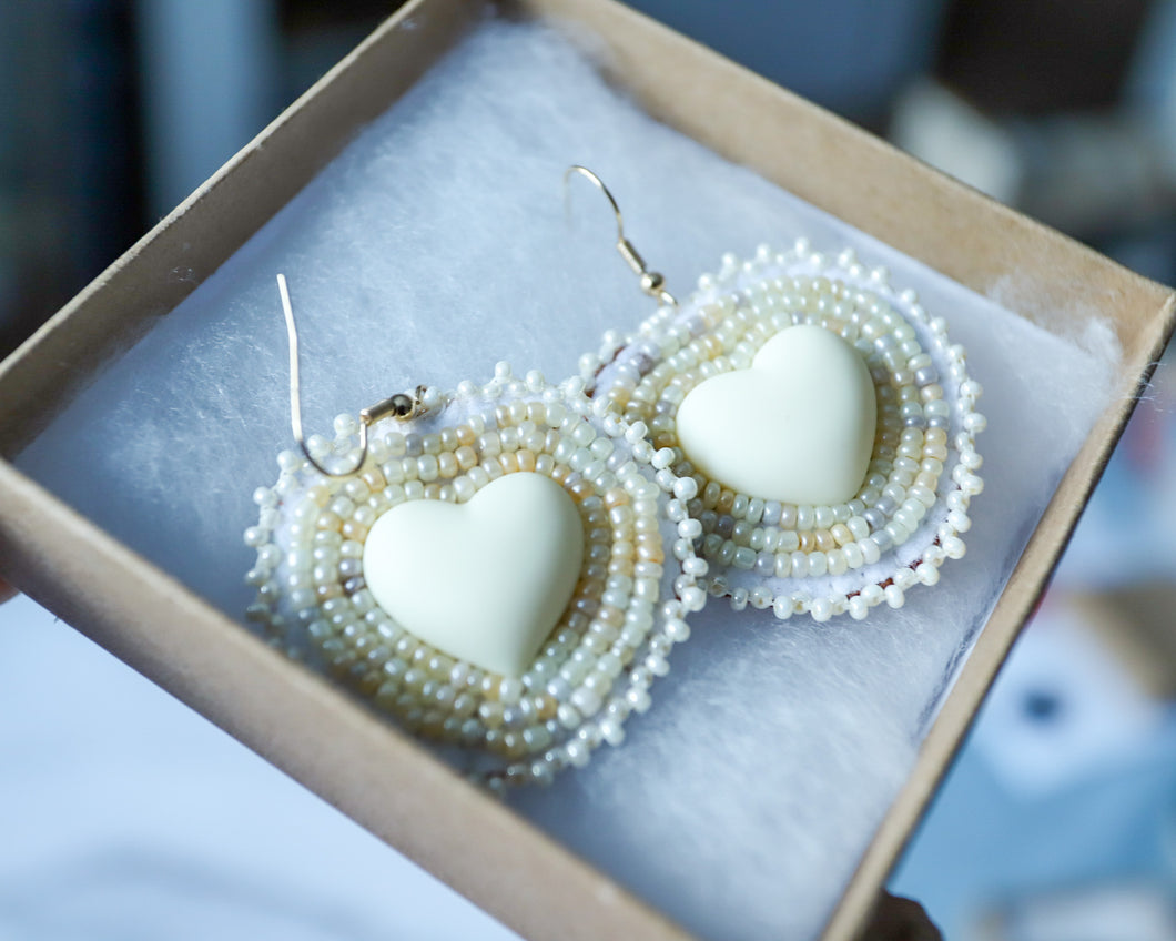 White Beaded Heart